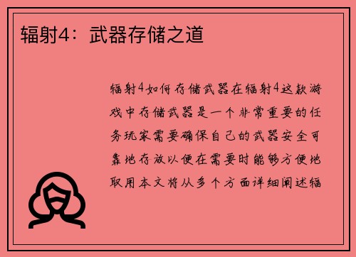 辐射4：武器存储之道